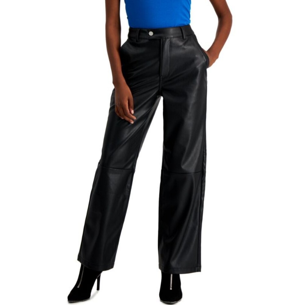 Womens Tinsel Black Faux Leather Wide Leg Dress Pants Vegan Rocker 16 Petite NWT